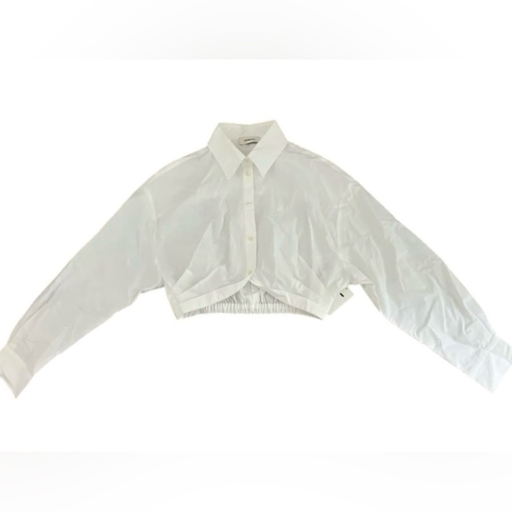 Sandro | White Button-Up Cropped Shirt - Picture 3 of 6